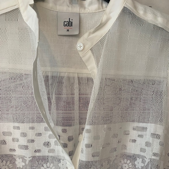 CAbi Prudence Sheer White Floral Lace Sleeveless Blouse - Picture 4 of 14